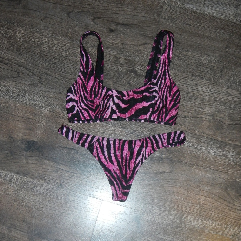 Asos Zebra Print Bikini‎ Set Thong Bottom Two Piece Swimsuit